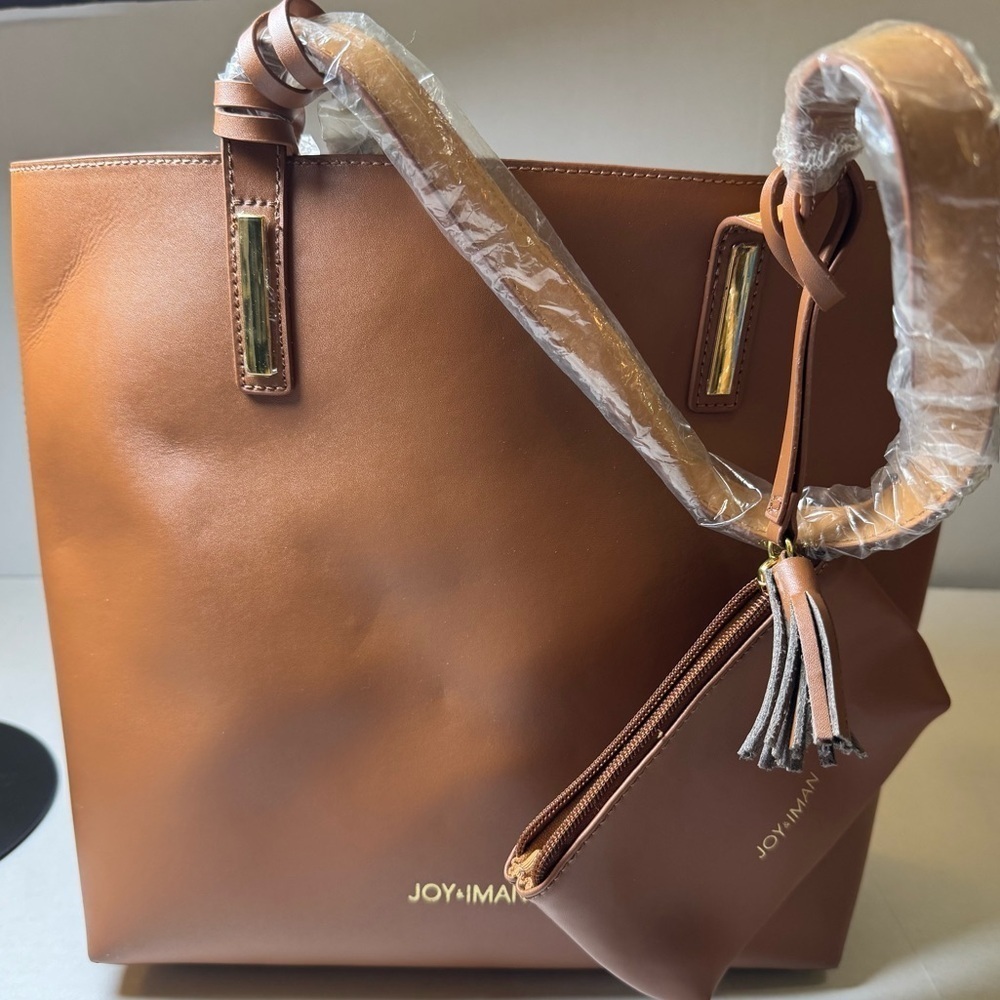 JOY & IMAN Leather Tote With Removable Center Compartments And Tassels
